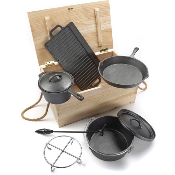 7 piece cast iron camping cookware set