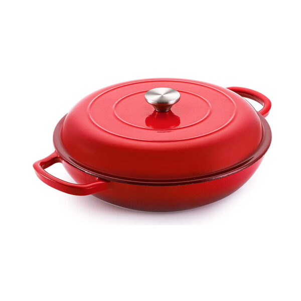 enameled cast iron shallow pan with lid